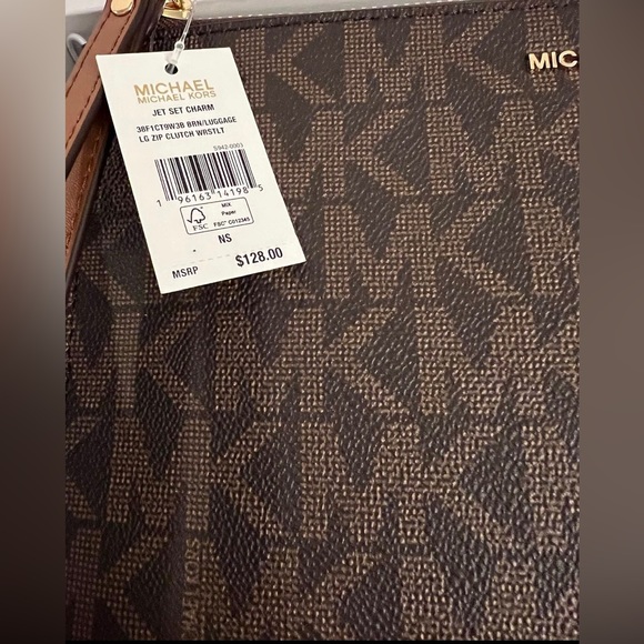 New MICHAEL KORS JET SET LG ZIP CLUTCH  MK LOGO BRN/LUGGAGE CLUTCH WRISTLET - Picture 2 of 16